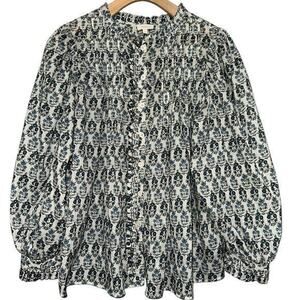 Pablo Women’s Size 2 M Cream Blue Floral Gauzy Cotton Top Shirt